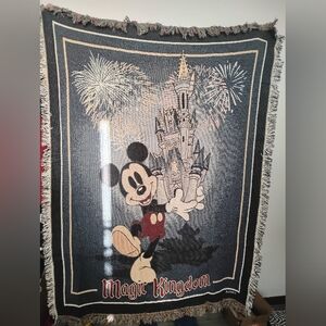 NEW Disney World Magic Kingdom Castle Mickey Mouse Tapestry Throw Fringe Blanket